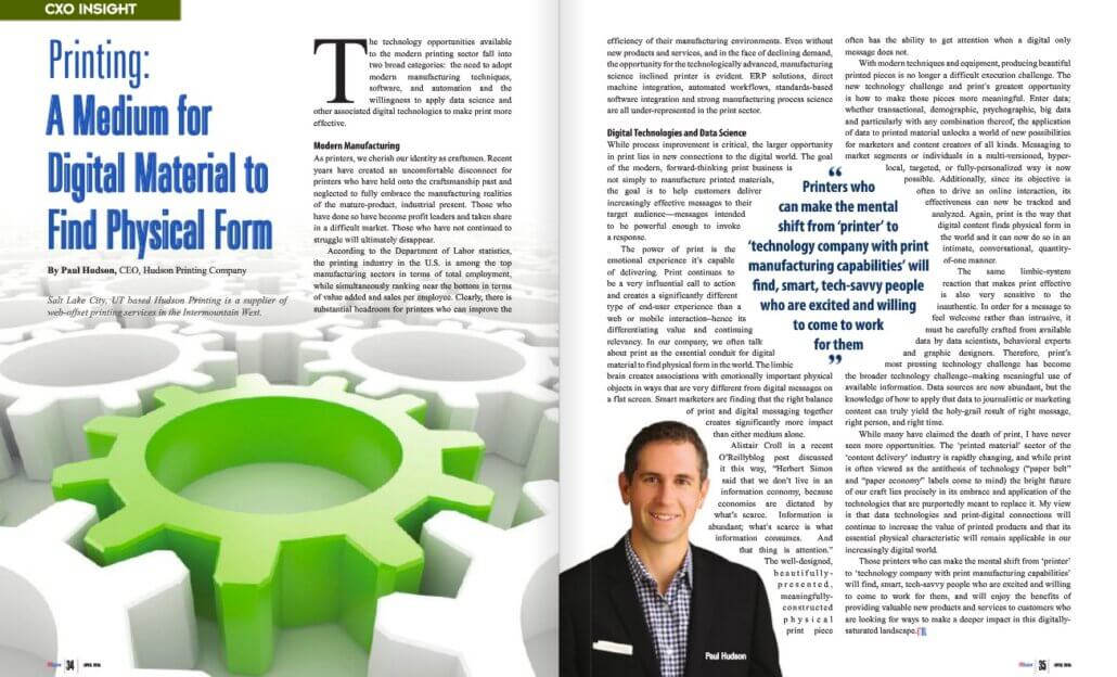 CIO Insight CIOReview.com Paul Hudson, Hudson Printing article 2-page spread 