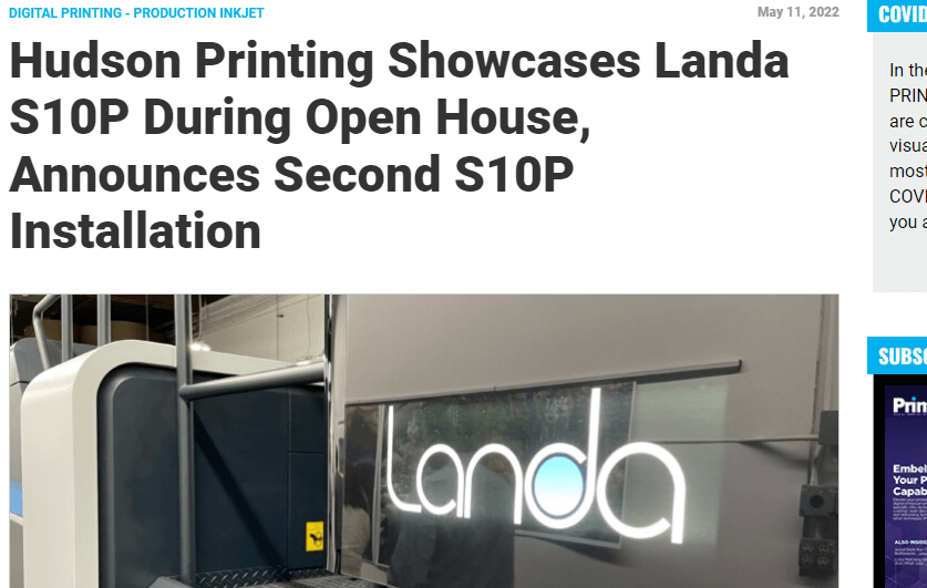 Hudson Printing Showcases Landa S10P During Open House, Announces Second S10P Installation