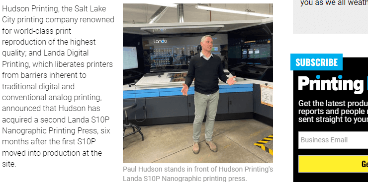 Hudson Printing Acquires Second Landa S10P Nanographic Printing Press